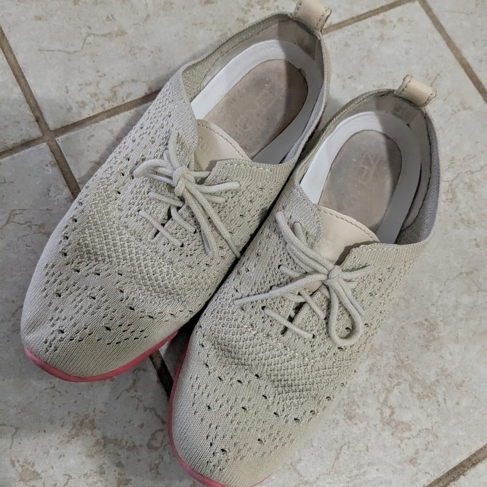 Women's Beige Knit Lace-Up Shoes